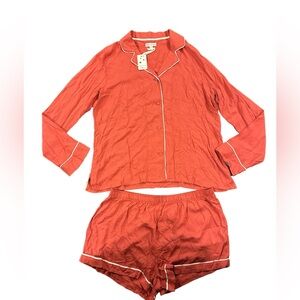 Cotton blend button down pajama set